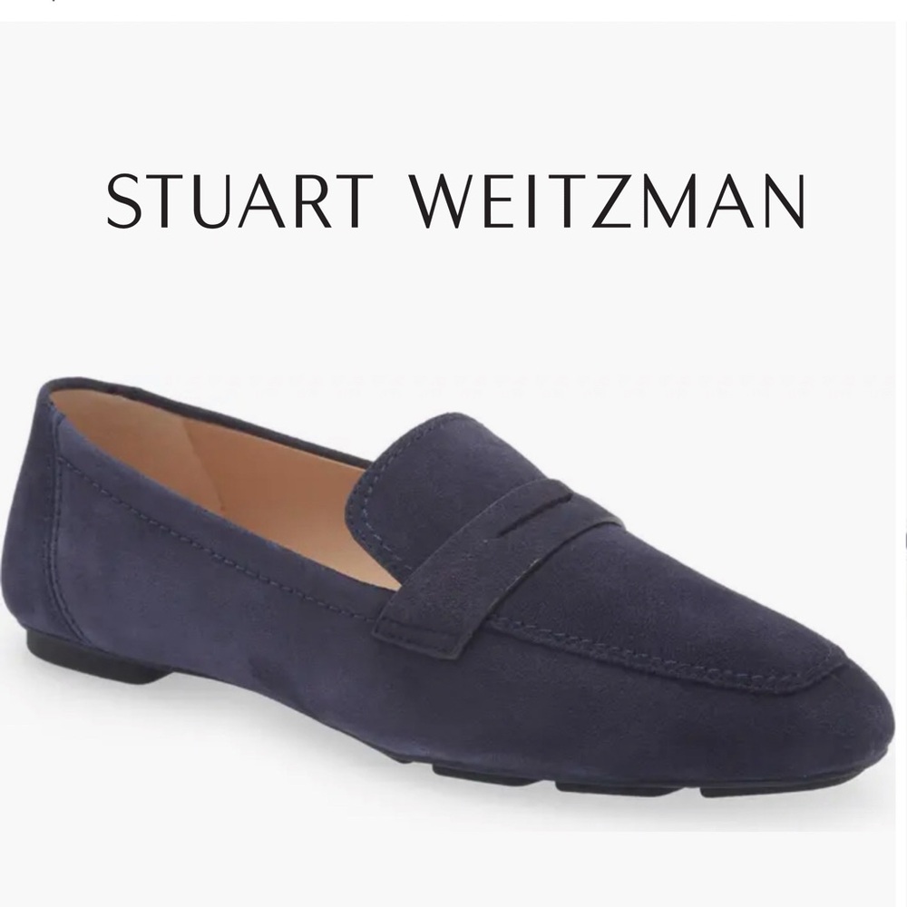 📦 MOVING SALE 🚛 Stuart Weitzman JET suede penny loafers navy blue Size 7 EUC
